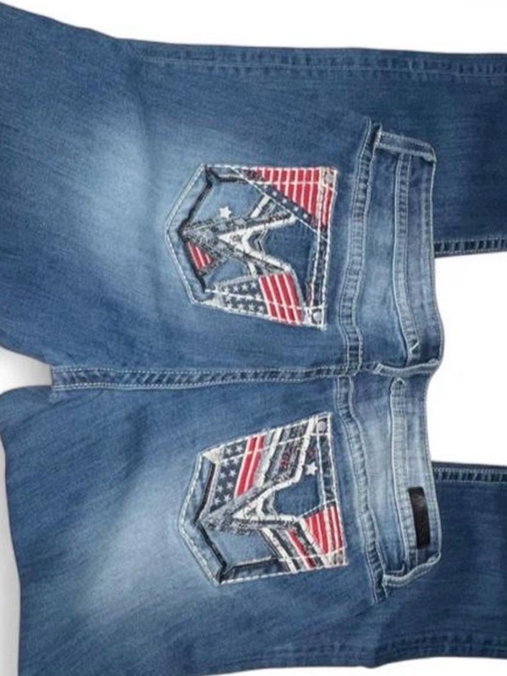 Vigoss Women's Blue Denim Jeans with Red & White Pocket Accents